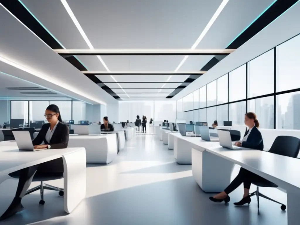 Futuro examen en sala tecnológica con 5G Tecnología 5G en exámenes de admisión: Futurista sala de exámenes con estudiantes concentrados y avanzada tecnología