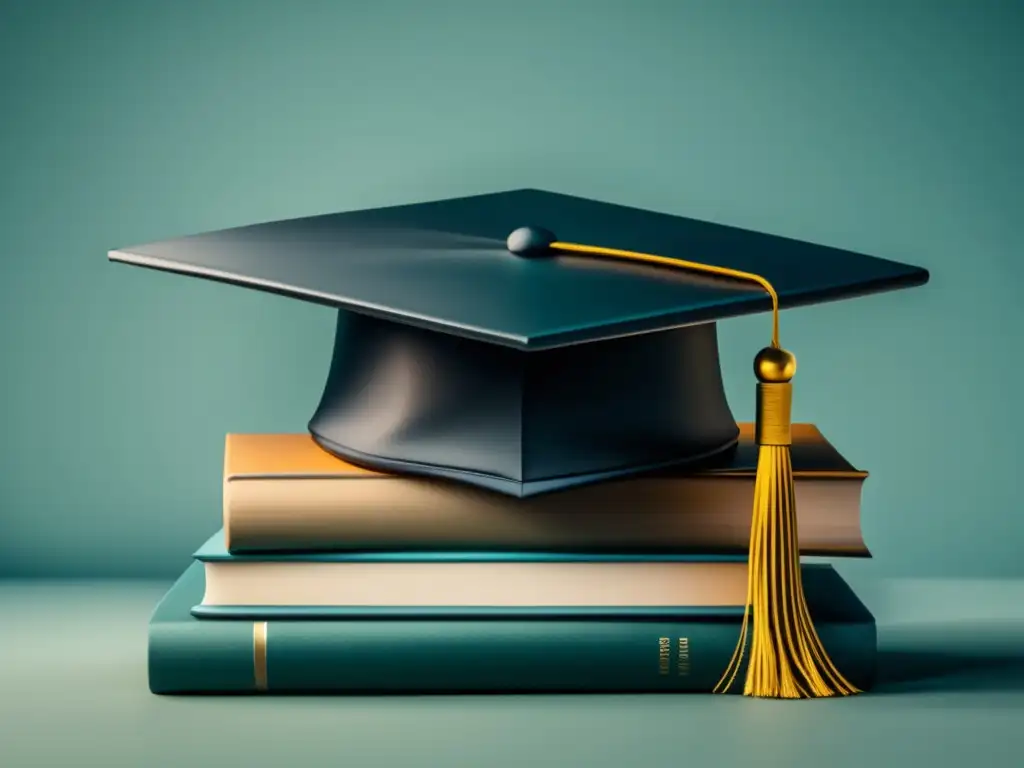 Símbolo educativo: gorro de graduación sobre libros Graduación: Importancia de la educación y el aprendizaje hacia niveles superiores - Derechos del postulante universitario