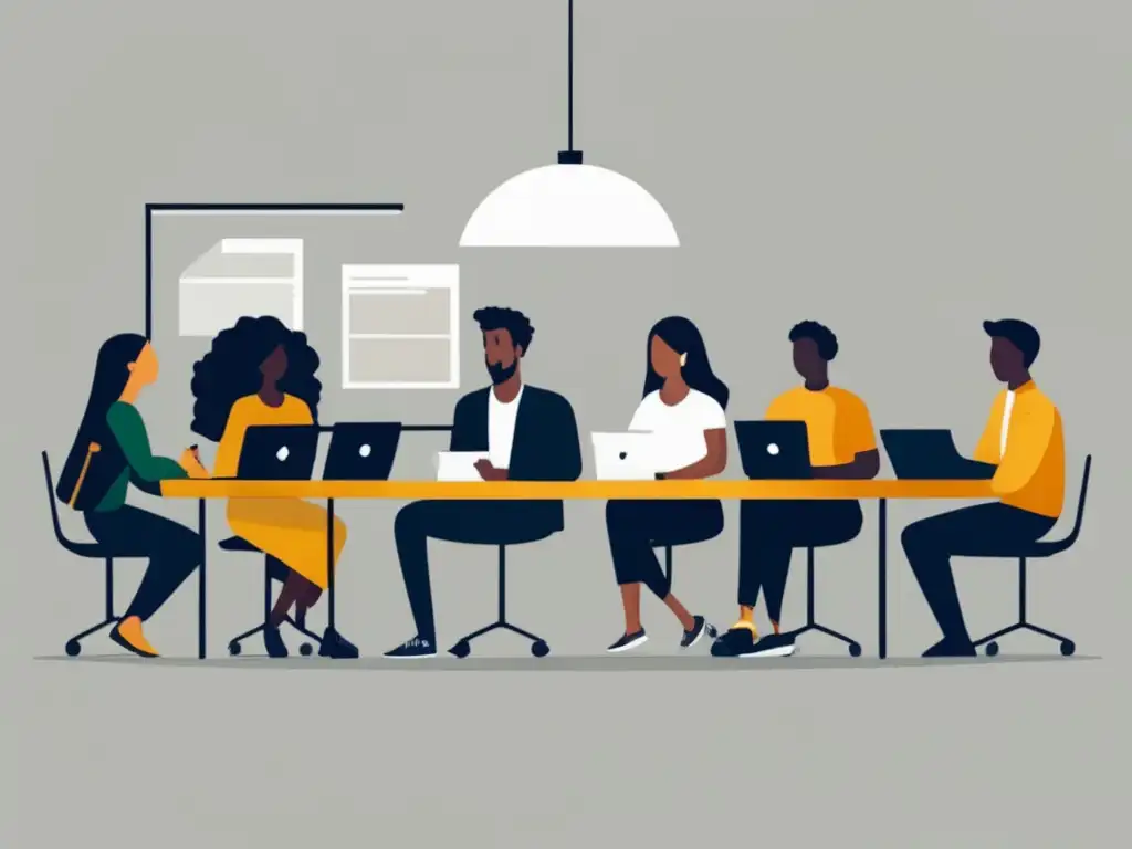 Estudiantes colaborando en entrevista universitaria Grupo diverso de estudiantes en discusión colaborativa - Técnicas de entrevista para admisiones universitarias