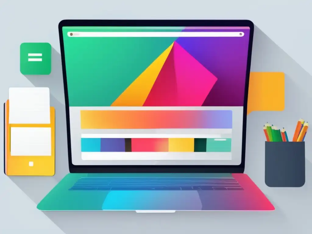 Estudio digital colaborativo: laptop y materiales coloridos Herramientas digitales para exámenes de admisión con laptop, libros, notas y estudio colaborativo