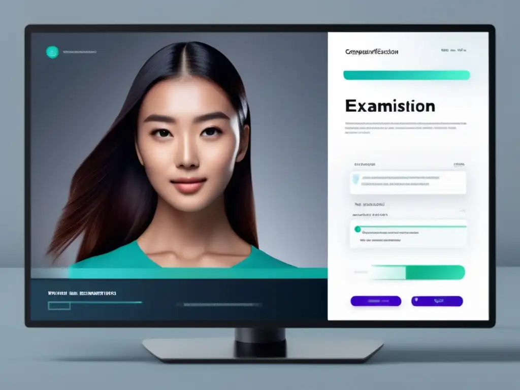 Examen en línea con verificación facial y seguridad Verificación de identidad en exámenes online - Imagen ultradetallada en 8k, minimalista y moderna
