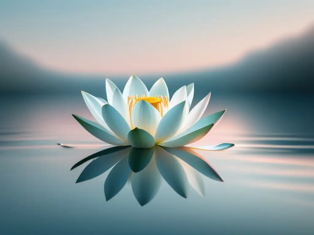 Serena escena con loto blanco y agua tranquila Imagen de mindfulness con lotus en agua: Técnicas de mindfulness para elección de carrera