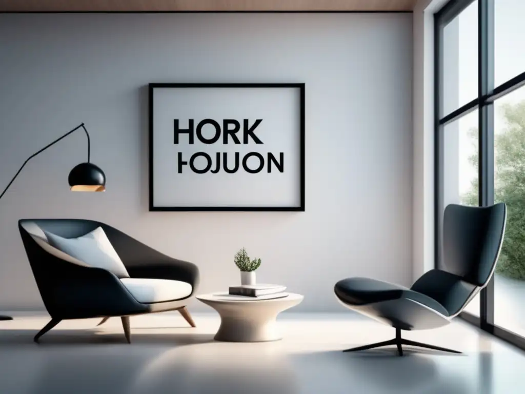 Espacio minimalista sereno y tranquilo Imagen de una habitación blanca minimalista con grandes ventanales, un sillón cómodo cerca de la ventana y citas motivacionales en las paredes