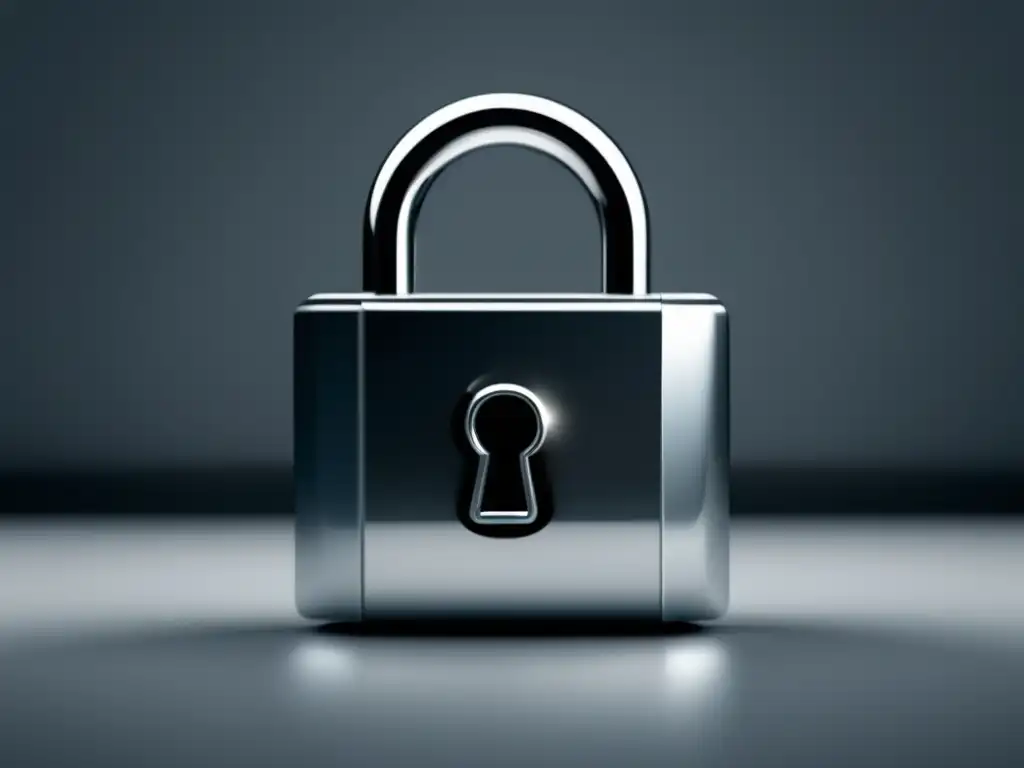 Protección de datos académicos Imagen de un candado futurista plateado, con detalles de alta tecnología sobre fondo degradado azul y morado