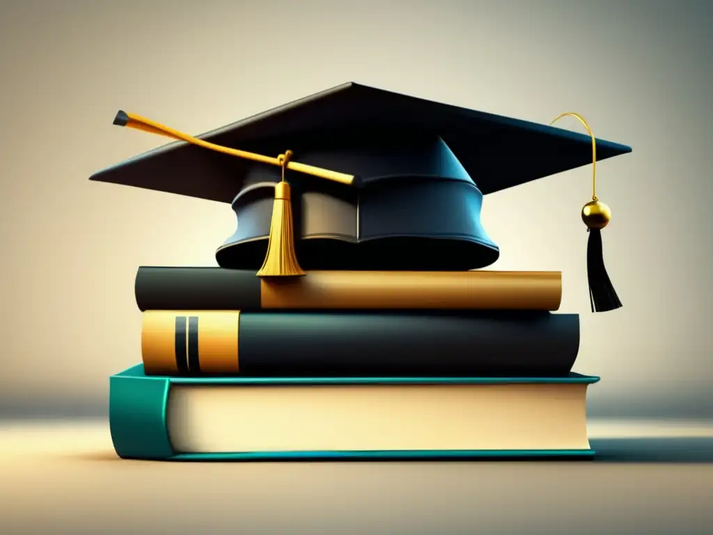 Graduación: Éxito académico y libros Imagen de graduación: Capa negra brillante descansando sobre libros ordenados, representando éxito académico y proceso de admisiones universitarias