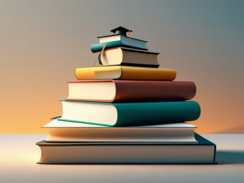 Pila de libros temáticos con lupa Imagen detallada 8k: escena minimalista y moderna, libros en pirámide con colores vibrantes, lupa plateada