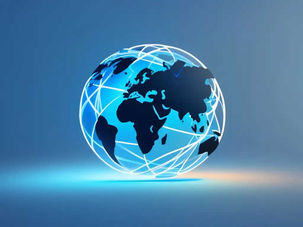 Globo conectado: cursos online internacionales Imagen 8k con diseño moderno y minimalista de un globo con líneas de red interconectadas, simbolizando la conectividad global de cursos online
