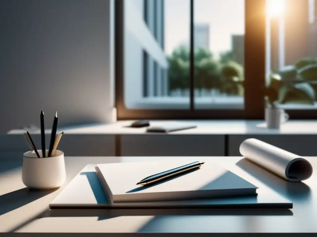 Escritorio minimalista y moderno Imagen de ensayo de admisión universitaria auténtico