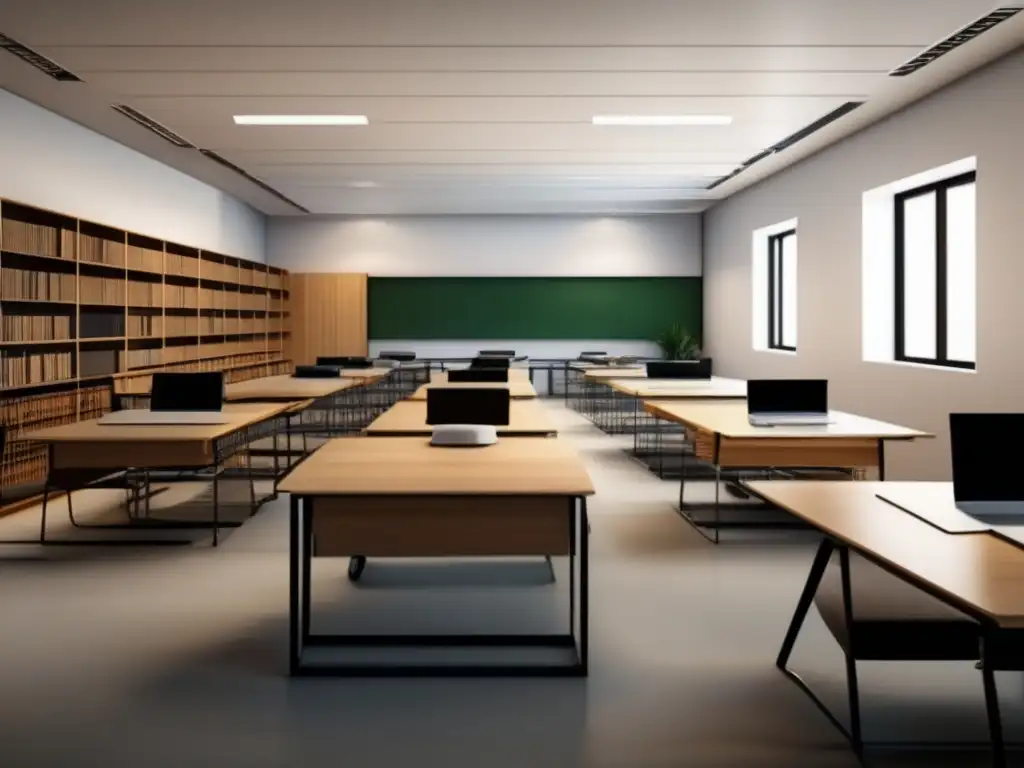 Espacio de estudio minimalista y organizado Imagen: Estrategias efectivas para exámenes universitarios - Espacio de estudio minimalista y organizado con laptop, libros y materiales de estudio