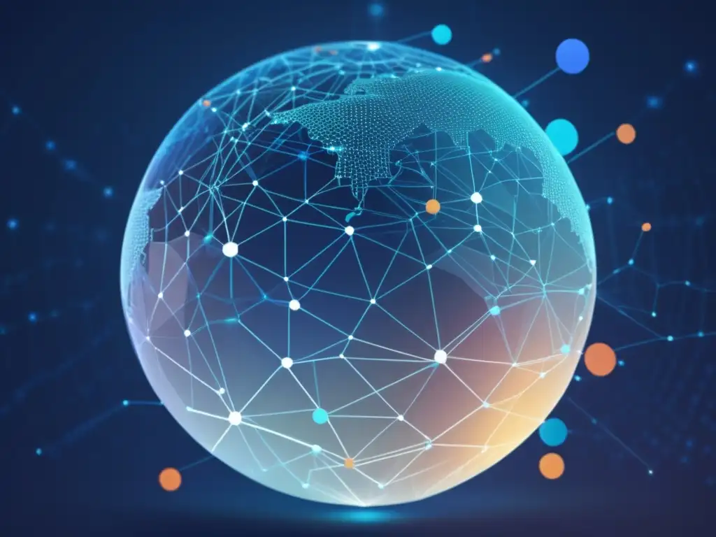 Globo futurista con algoritmos Imagen: Futurista globo con algoritmos y datos interconectados en tonos azules y blancos