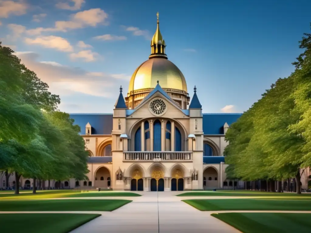 Impresionante imagen 8k de la Universidad de Notre Dame Imagen impresionante del Edificio Principal de la Universidad de Notre Dame, resaltando su cúpula dorada y arquitectura detallada