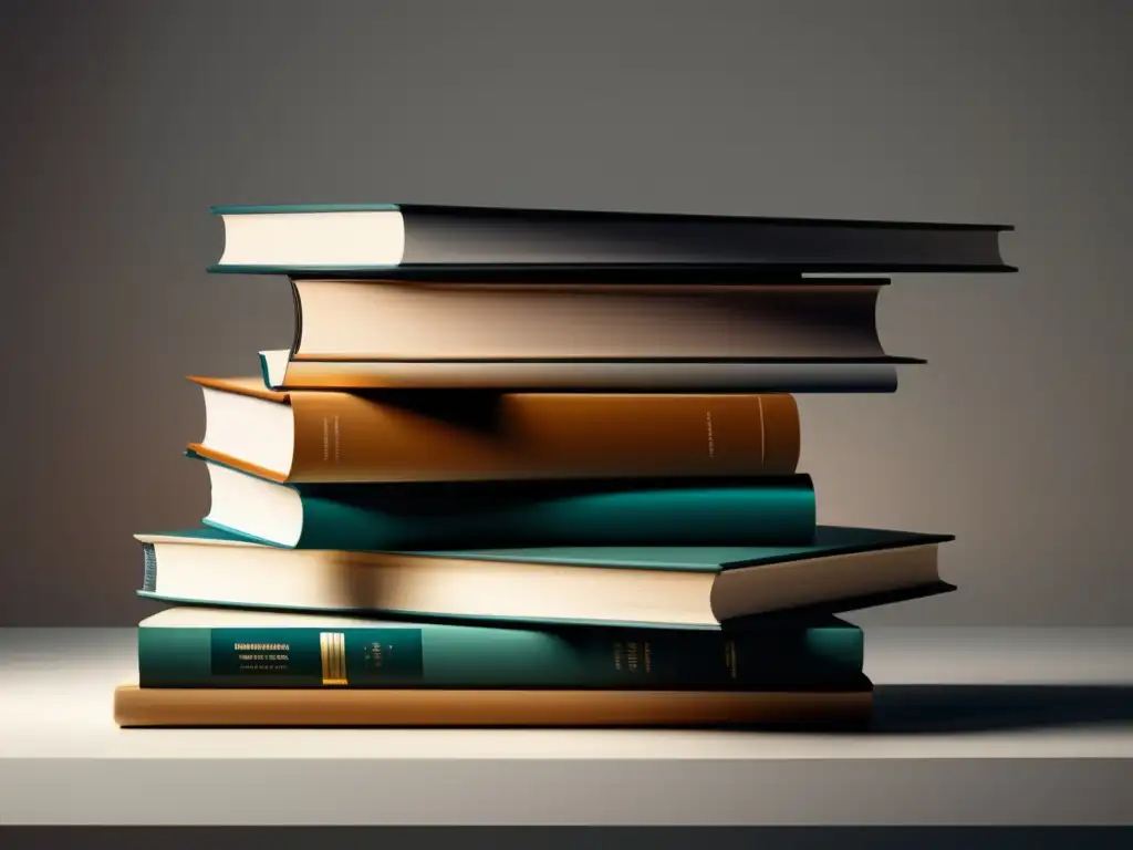 Pila de libros en escritorio blanco Imagen de libros organizados en un escritorio blanco que representa áreas de estudio, con iluminación suave