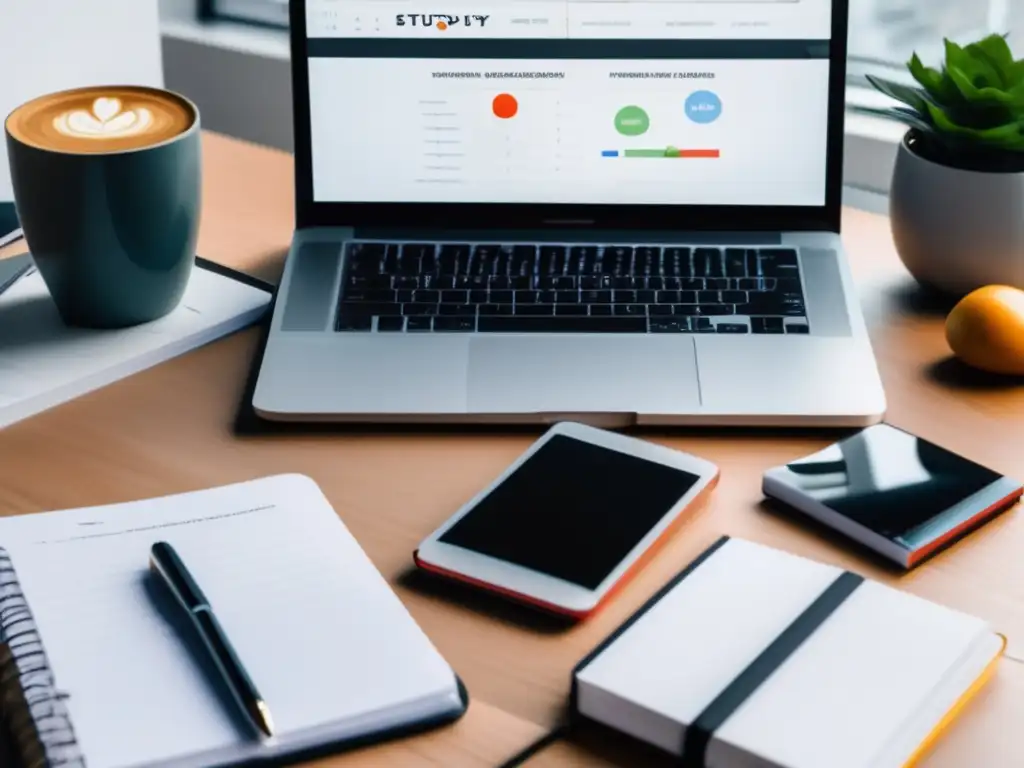 Escritorio minimalista y organizado Imagen: Métodos infalibles para preparación de exámenes universitarios en un escritorio minimalista y moderno