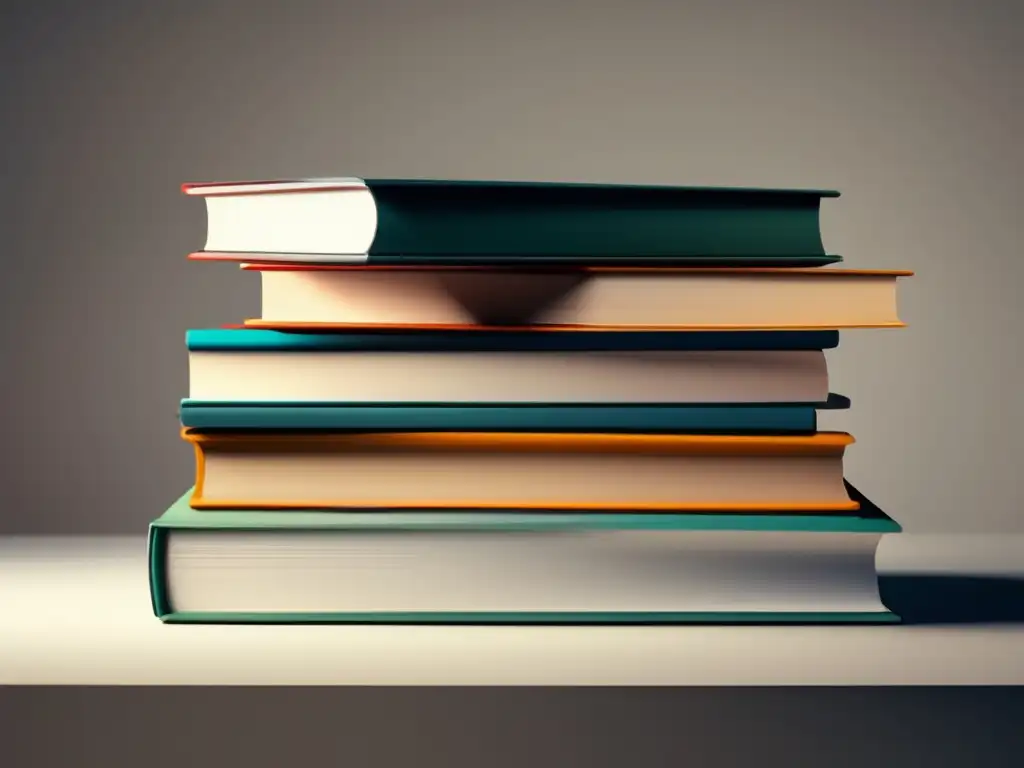 Pila de libros ordenados en escritorio blanco Imagen: Pila de libros ordenados en escritorio blanco, representa importancia del tono en ensayo universitario