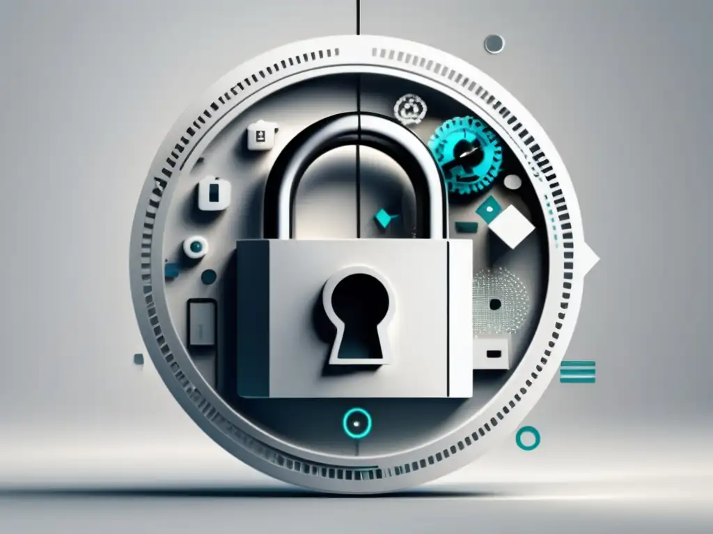Protección de datos en universidades Imagen: Privacidad en prácticas universitarias con diseño moderno y símbolo de candado abstracto, protección de datos y regulaciones
