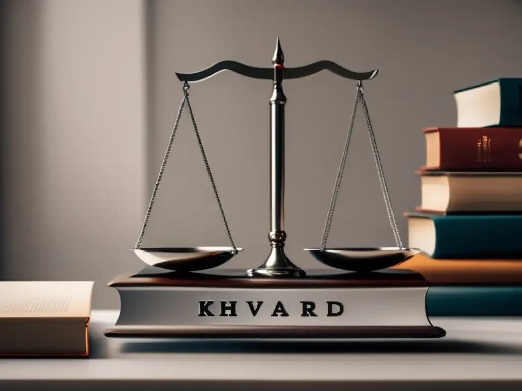 Equilibrio de justicia y educación Impacto caso discriminación Harvard admisiones: Escala equilibrada, libros y personas en silueta, simbolizando igualdad y diversidad