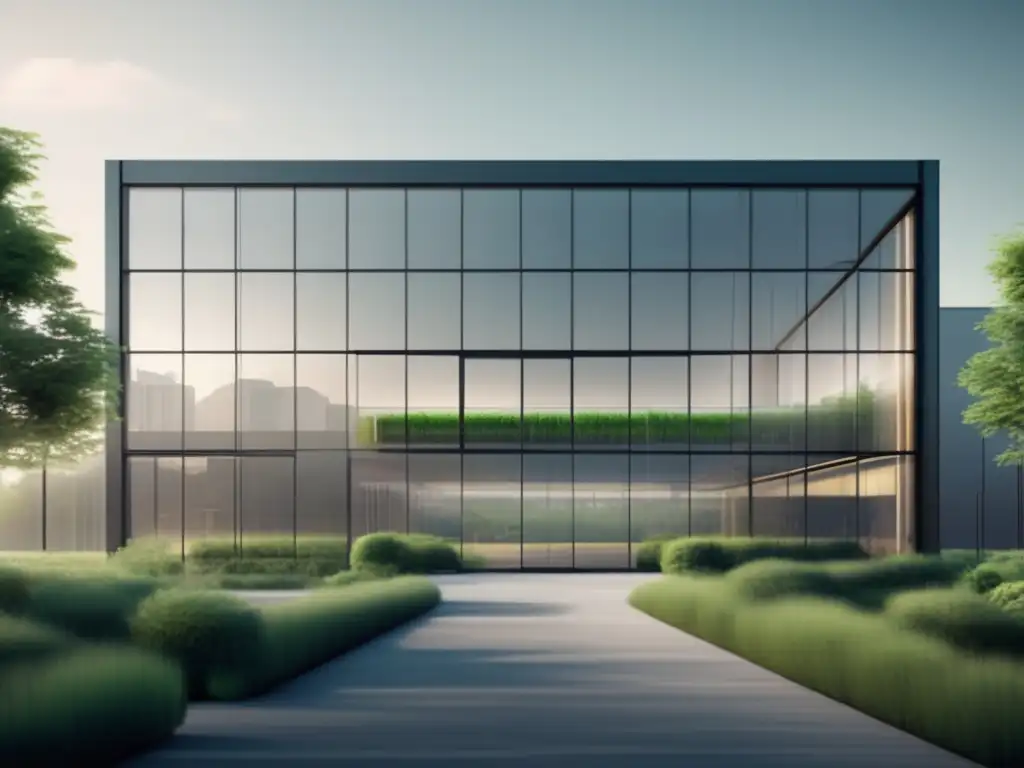 Fábrica moderna con paisaje verde Impacto Revolución Industrial en admisiones universitarias: fábrica moderna, eficiente y minimalista rodeada de naturaleza