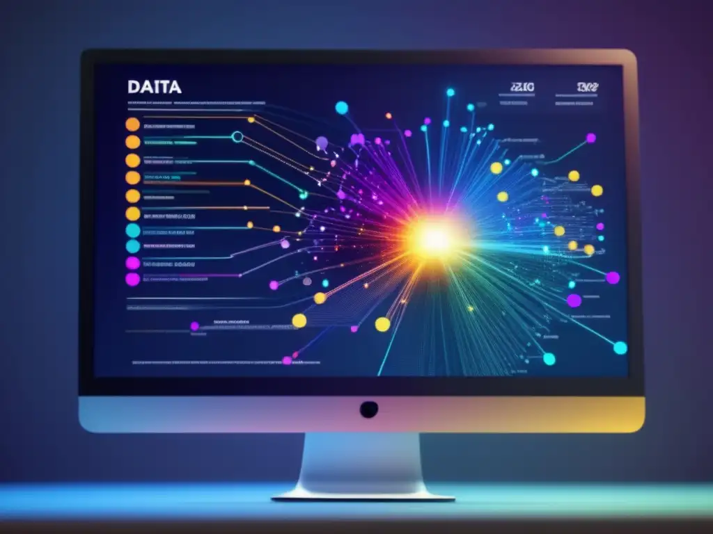 Big data en admisiones universitarias Importancia de la analítica en admisiones universitarias: pantalla moderna muestra red de datos interconectados, colores vibrantes y detalles precisos