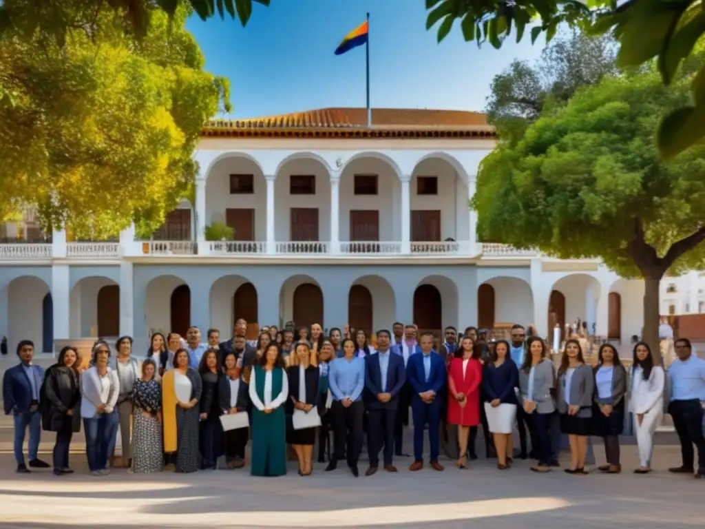 Campus universitario vibrante y diverso Importancia de becas universitarias: Campus diverso con estudiantes de diferentes etnias y fondos en animadas conversaciones y risas