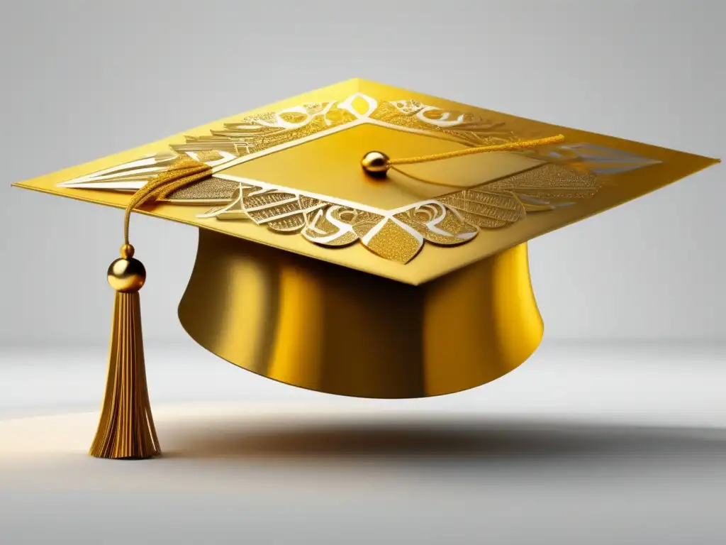 Radiante graduación dorada rodeada de estudiantes Importancia de solicitar becas universitarias - Imagen 8k ultradetallada con un diseño minimalista y moderno