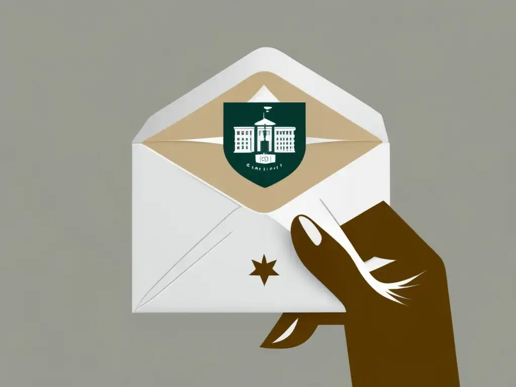 Carta recomendación para universidad Importancia de las cartas de recomendación universitaria - Mano sostiene sobre fondo neutro un sobre blanco con emblema y tipografía elegante