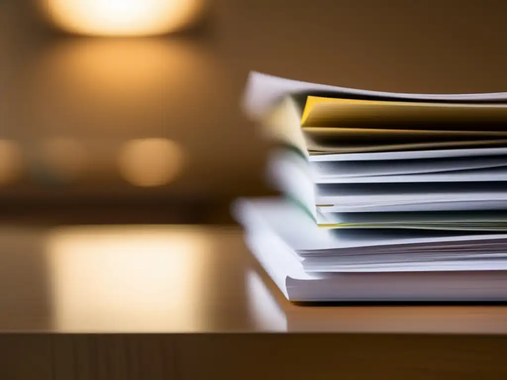 Papeles de solicitud universitaria en escritorio elegante Importancia del ensayo personal en admisiones universitarias: papeles de solicitud ordenados en un escritorio minimalista