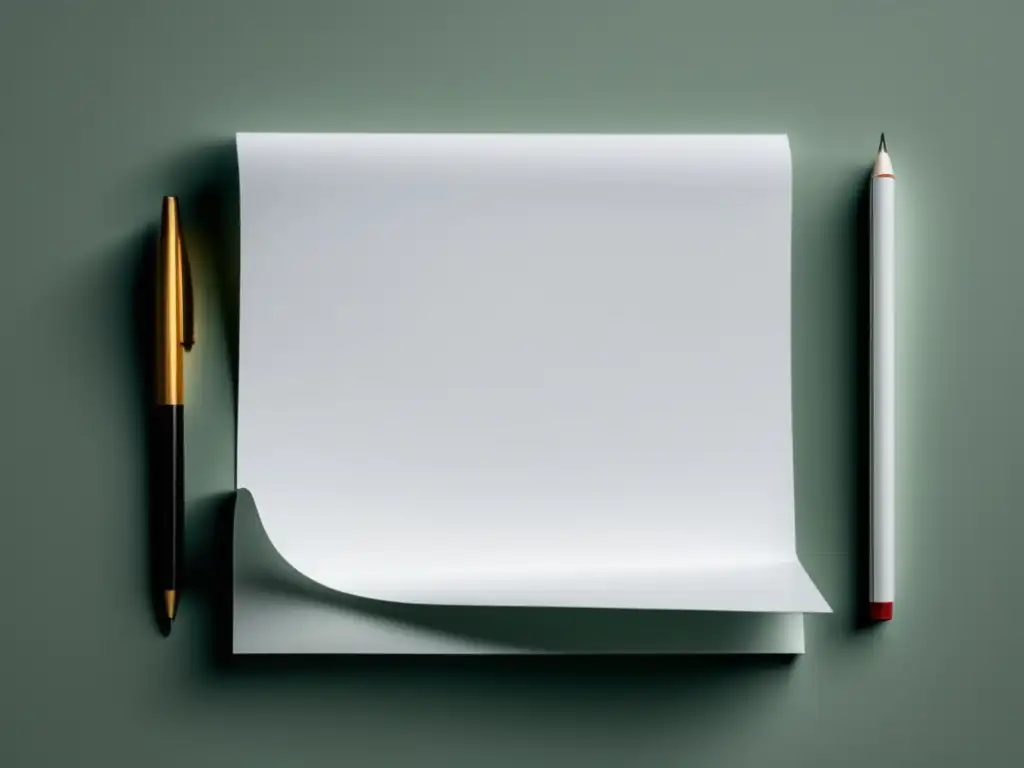 Escritorio minimalista y moderno con ensayo destacado Importancia de ensayos personales en admisiones universitarias: Escritorio minimalista y papel blanco simbolizan evolución y relevancia