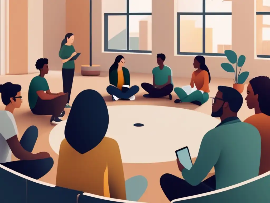 Estudiantes universitarios practicando escucha activa Importancia de la escucha activa en la universidad: estudiantes debaten y se escuchan atentamente