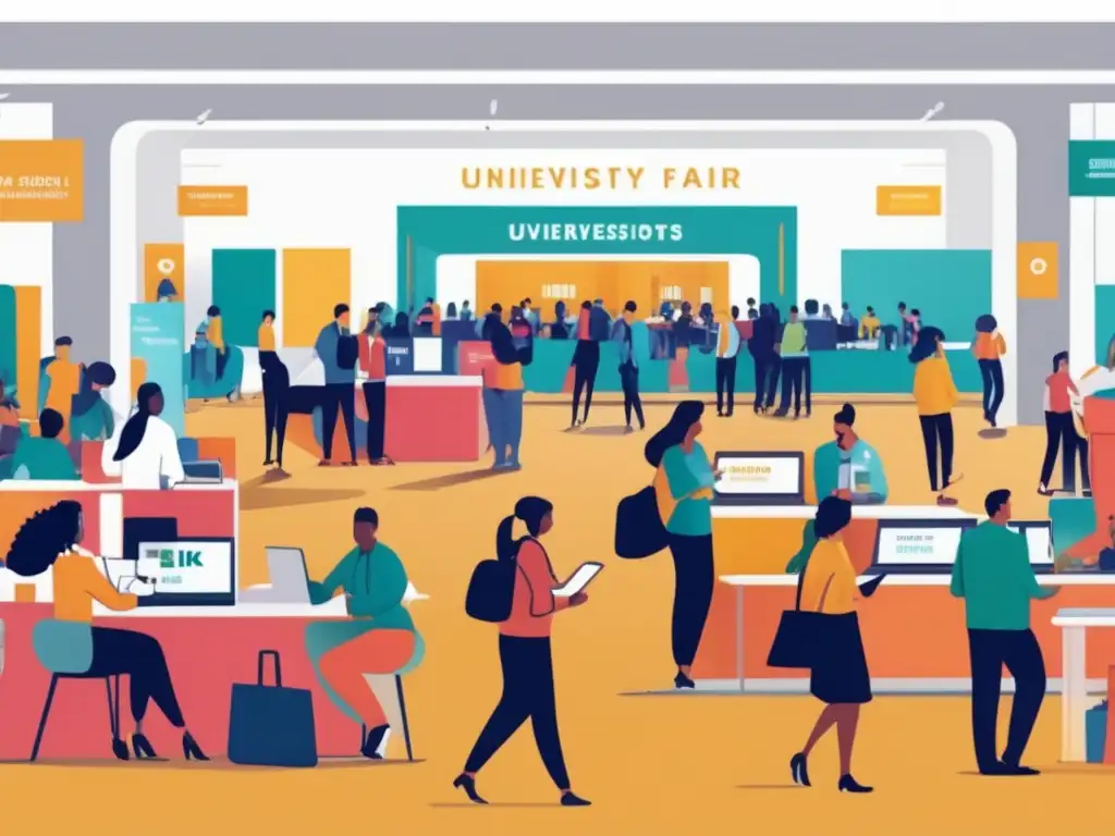 Feria universitaria: Estudiantes interactuando y networki Importancia de eventos y ferias universitarias: Ilustración ultradetallada en 8k de una feria universitaria