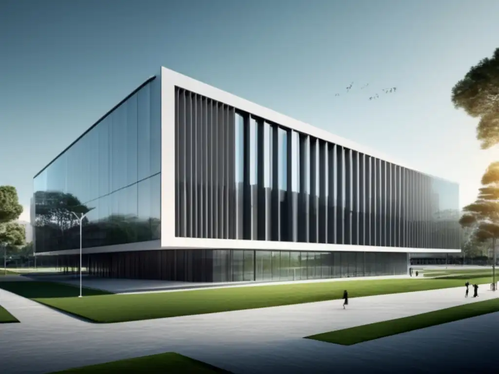 Edificio universitario moderno con estudiantes internacionales Importancia de exámenes idiomas en admisiones universitarias