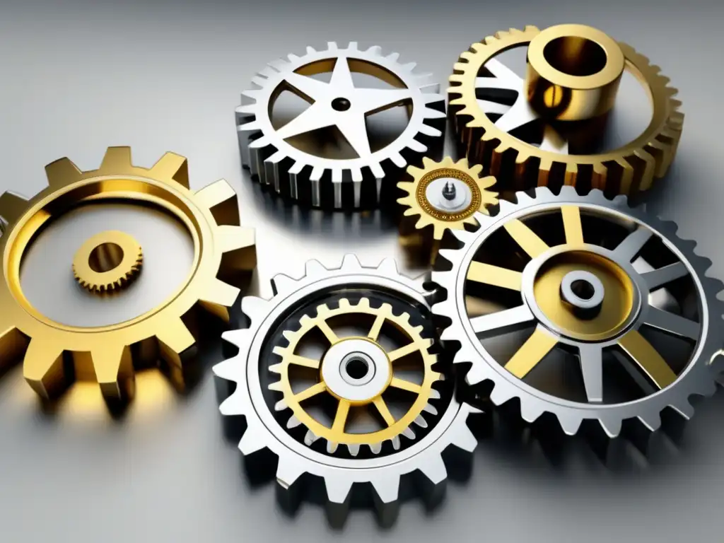 Gears of feedback and growth Importancia del feedback constructivo en admisiones universitarias: imagen 8k detallada y elegante de engranajes interconectados en tonos metálicos