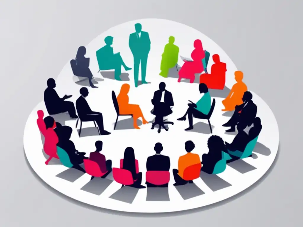 Discusión diversa en proceso de admisión Importancia IA en Admisiones Universitarias: grupo diverso discute imparcialmente, sin sesgos
