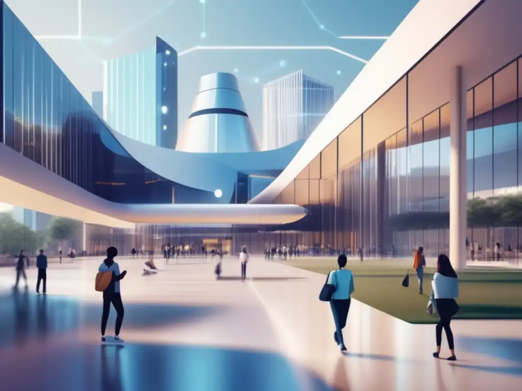 Importancia de la AI en admisiones universitarias Importancia de la IA en admisiones universitarias: Campus futurista con estudiantes y tecnología AI