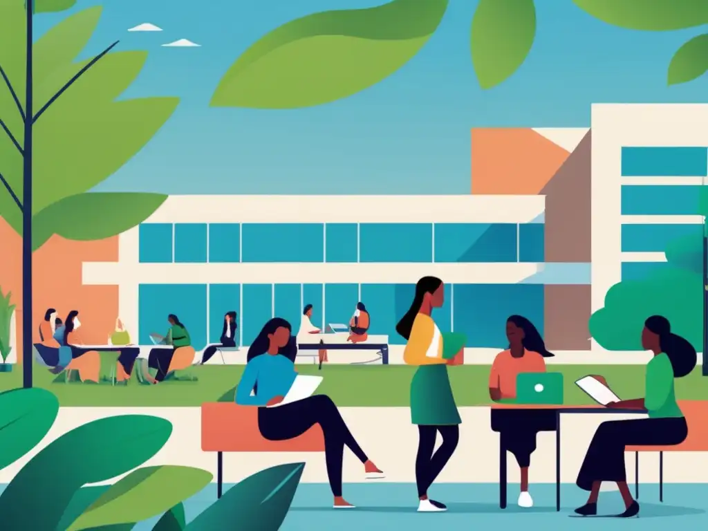 Mujeres universitarias: empoderamiento y excelencia académica Importancia mujeres admisiones universitarias, campus diverso y moderno con estudiantes en actividades académicas