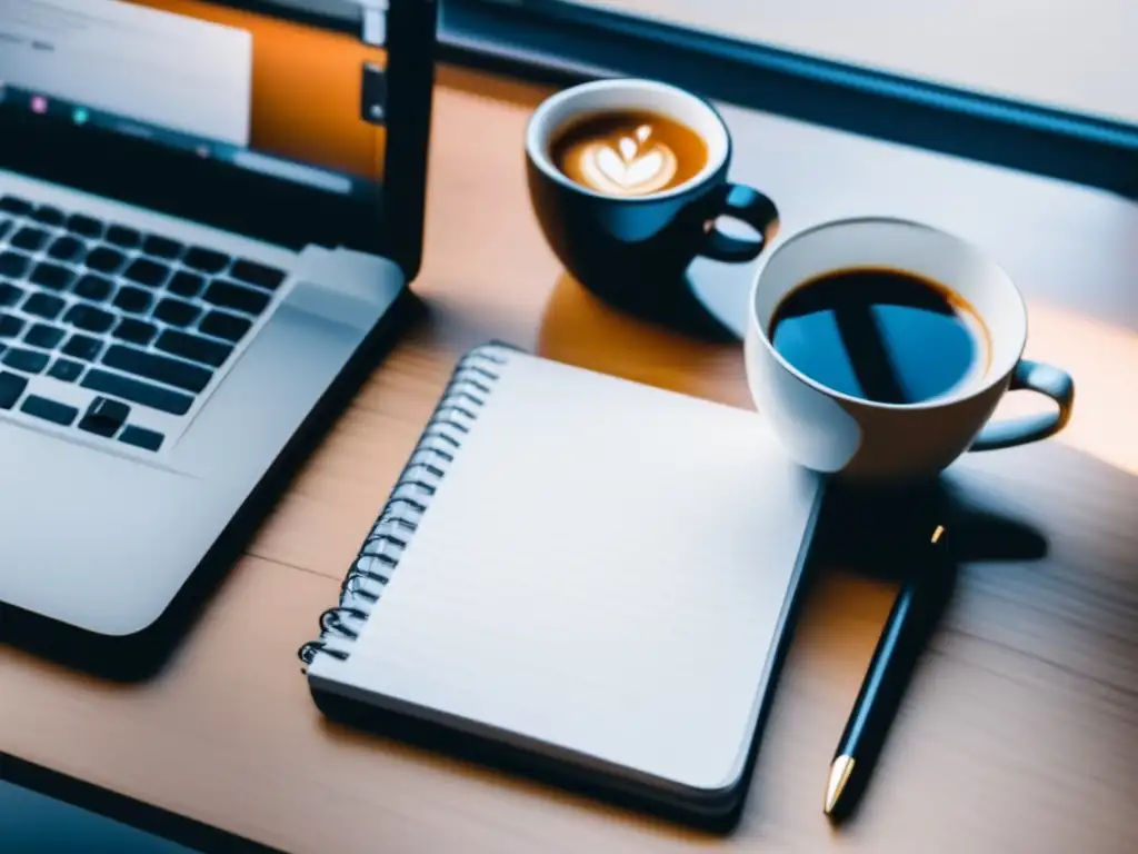 Escritorio minimalista para redacción Importancia de la psicología en ensayos de admisión: escritura profesional y reflexión con café