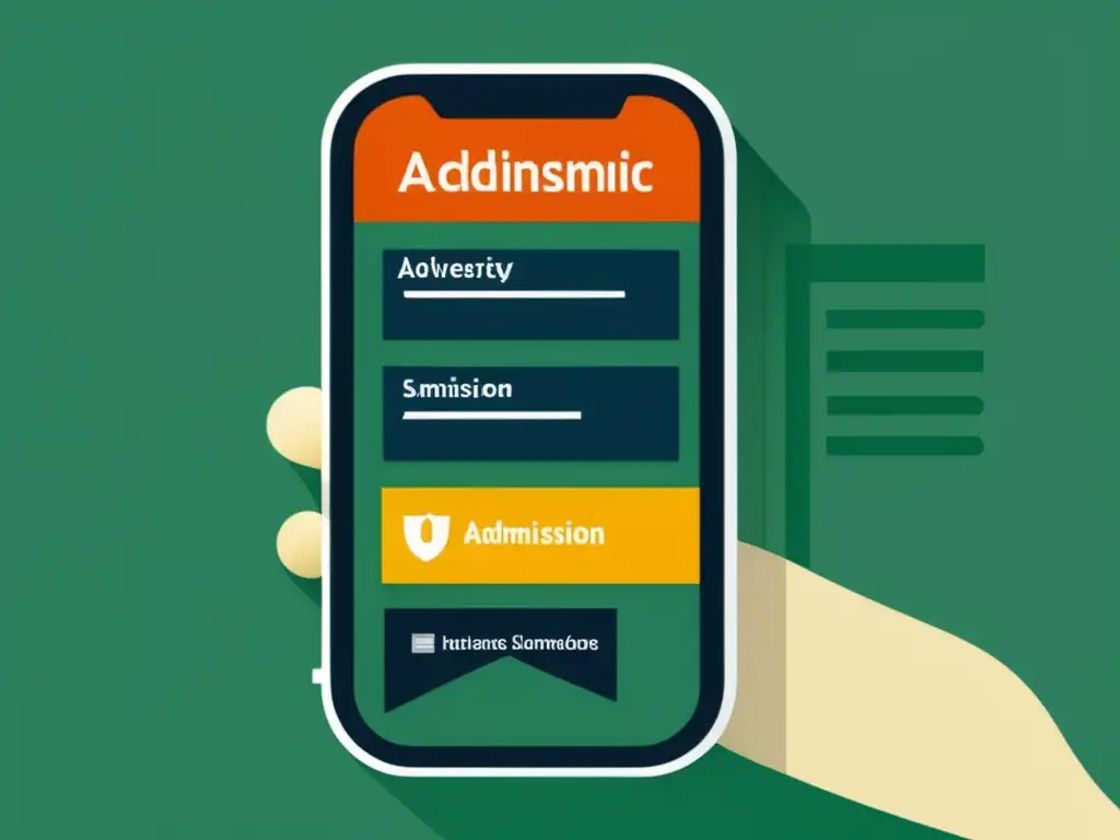 Admisión universitaria en pantalla de smartphone Importancia de redes sociales en admisiones universitarias