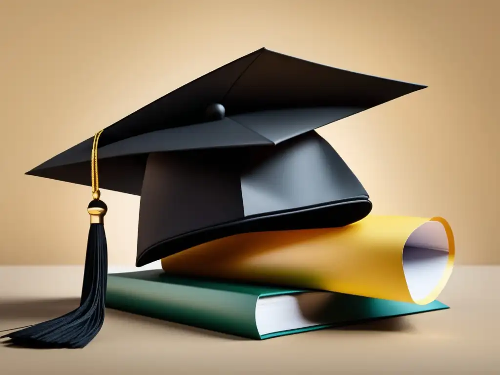 Graduación: Capelo y cartas de referencia Importancia referencias proceso admisión universitaria: imagen de gorro de graduación sobre cartas de referencia ordenadas y minimalistas