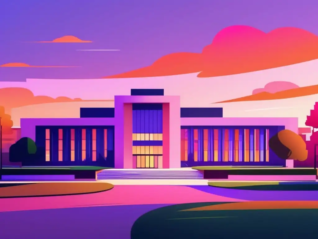 Universidad en el atardecer: tranquilidad y crecimiento Importancia de reformas en admisión universitaria - Campus universitario moderno al atardecer con estudiantes y naturaleza