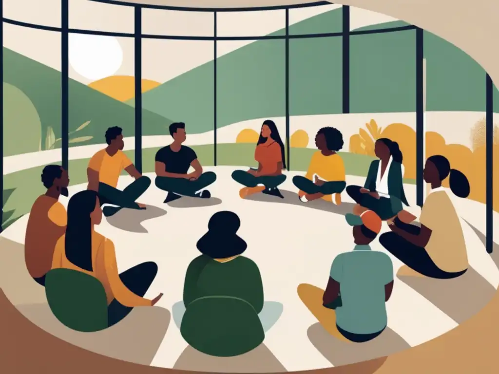Estudiantes diversos en discusión universitaria Importancia de ONG en admisión universitaria: estudiantes diversos en círculo, colaboración, inclusión y equidad