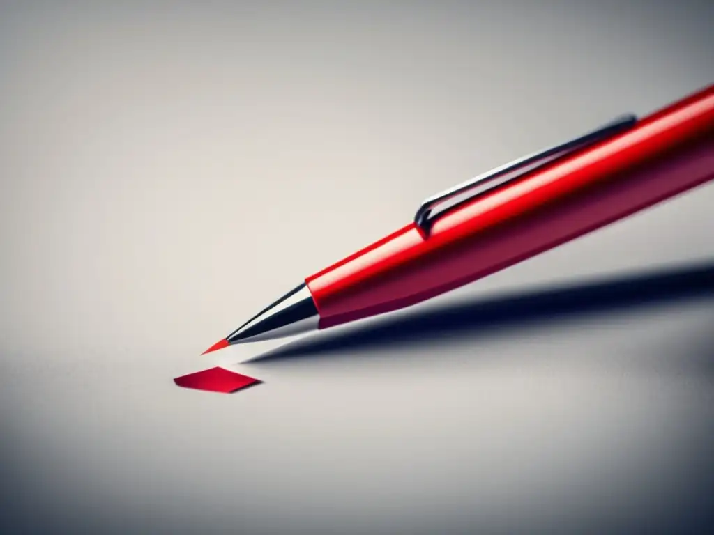 Pluma roja lista para escribir Importancia de voz activa en ensayos universitarios: pen redacción impacto claridad