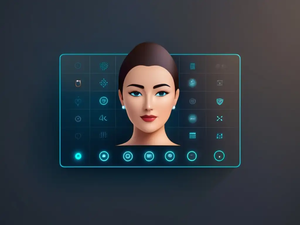 Interfaz moderna con reconocimiento facial Interfaz digital moderna con sistema de reconocimiento facial de alta tecnología y verificación de identidad en exámenes online