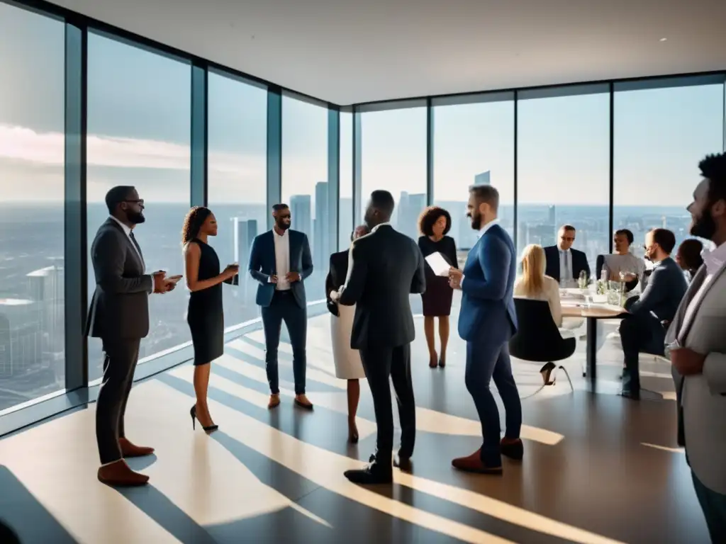 Profesionales networking evento diverso Networking Internacional en Admisiones Universitarias: Profesionales diversos interactuando en evento de networking