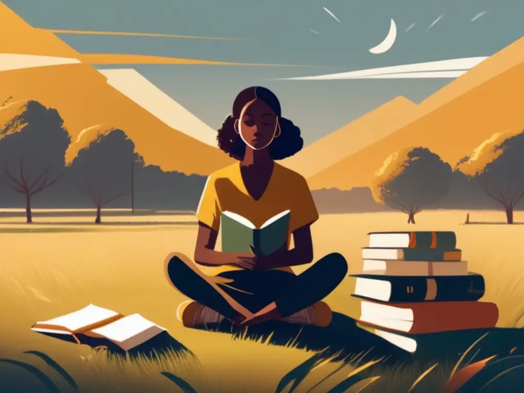 Reflexión y pasiones Joven pensativo rodeado de libros y cuadernos en un campo, simbolizando la reflexión en la elección de carrera