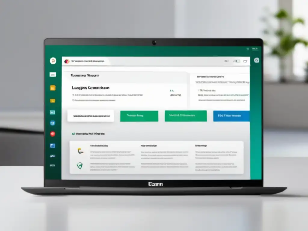 Laptop elegante y minimalista con software de exámenes online Laptop elegante y minimalista con pantalla de alta resolución, muestra software de exámenes online universitarios