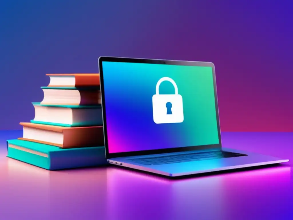 Privacidad digital en educación Laptop sobre libros representando leyes de privacidad en educación superior