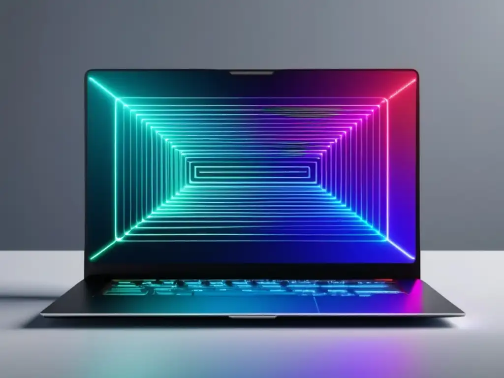 Laptop de diseño moderno sobre escritorio blanco Laptop minimalista con ciberseguridad en admisiones universitarias