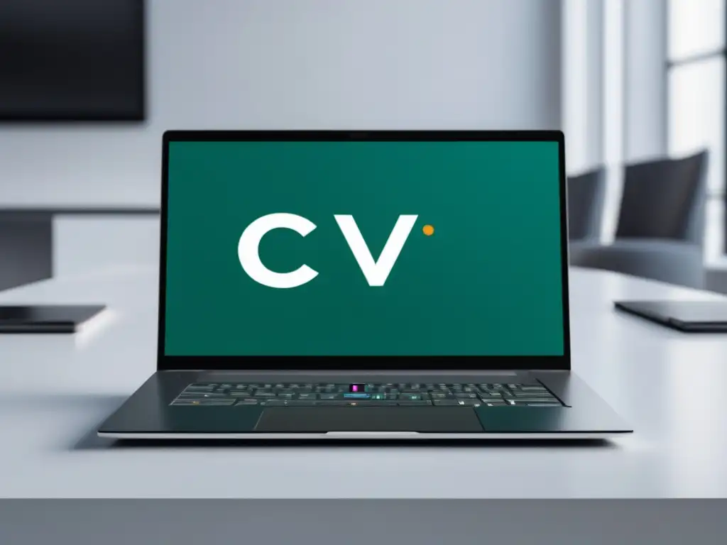 CV innovador con diseño futurista en laptop - Laptop minimalista con diseño futurista y CV innovador para admisiones universitarias