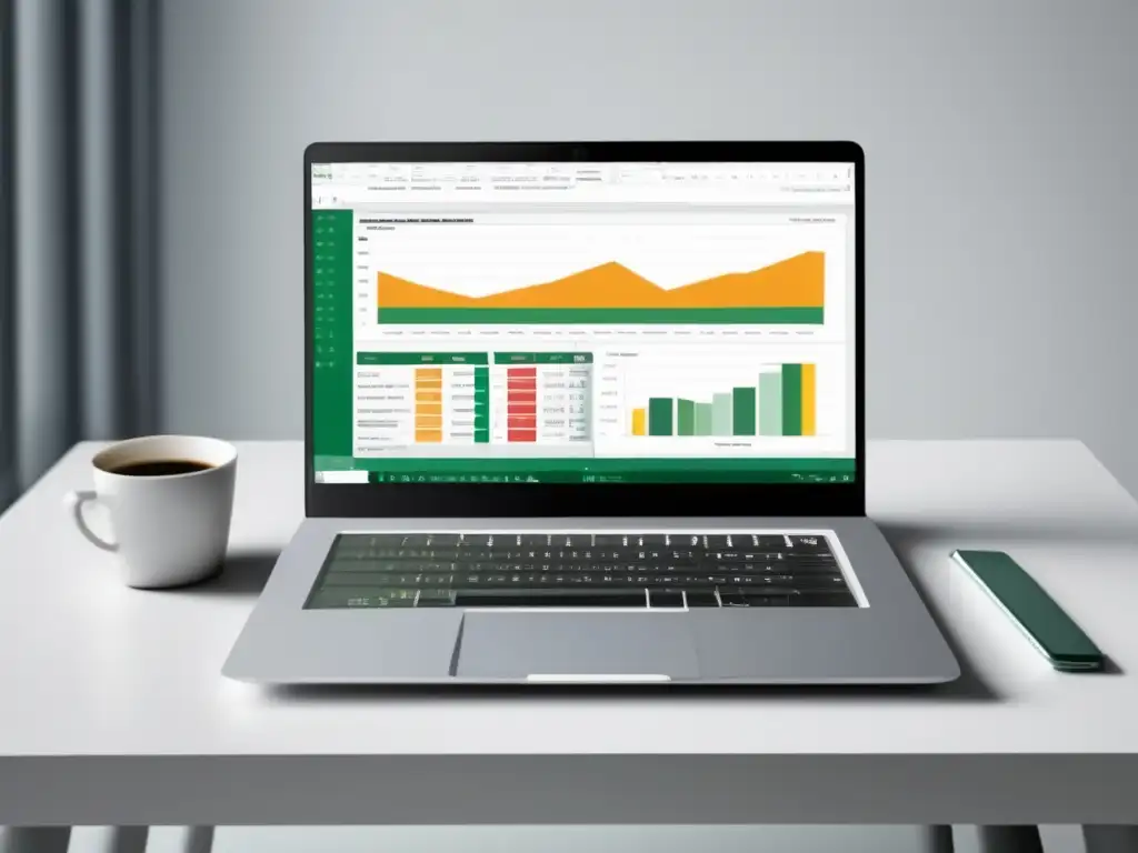 Laptop universitario: gastos y planificación Laptop minimalista con diseño moderno, mostrando un spreadsheet de planificación financiera universitaria exitosa