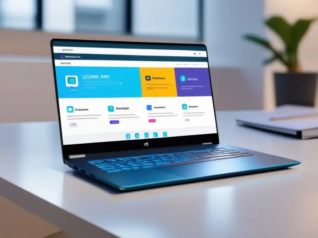 Plataforma de práctica de exámenes en línea Laptop minimalista en escritorio blanco con plataforma de práctica de exámenes online