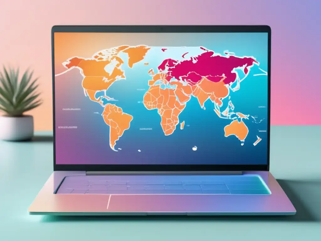 Laptop minimalista con CV profesional Laptop minimalista con mapa mundial como teclado: Preparación admisiones universidades internacionales